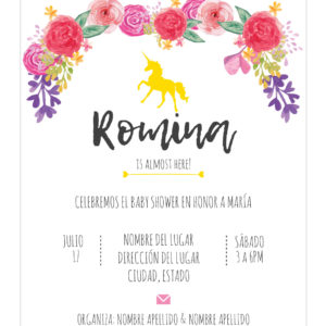 Invitación Baby Shower Unicornio flores