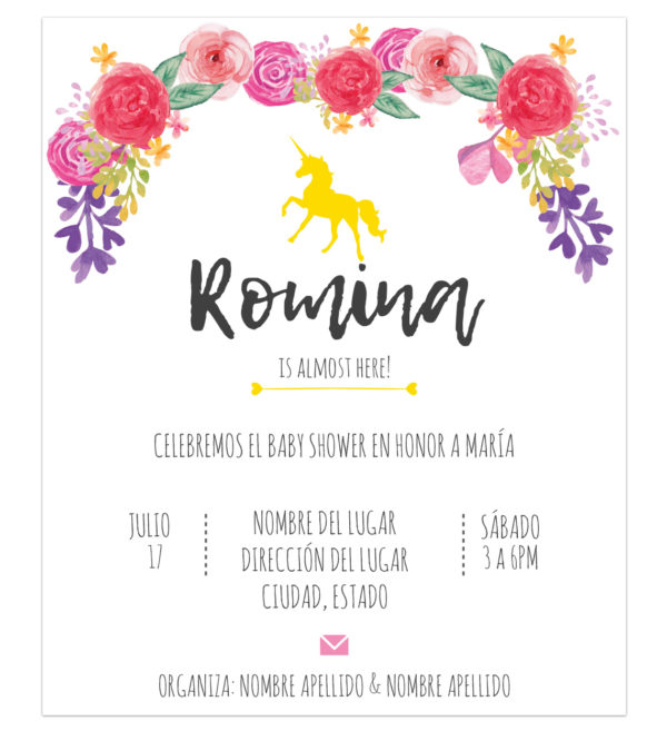 Invitación Baby Shower Unicornio flores