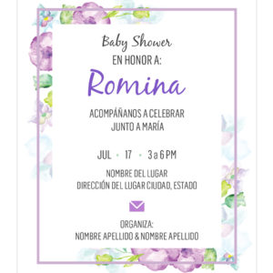 Invitación Baby Shower Flores Moradas