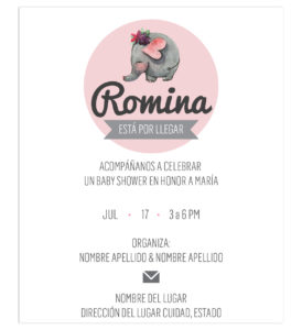 Diseño Invitación Baby Shower Elefante Rosa