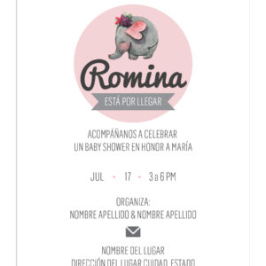 Diseño Invitación Baby Shower Elefante Rosa