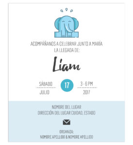 Invitación Baby Shower Elefante Azul