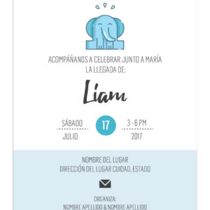 Invitación Baby Shower Elefante Azul