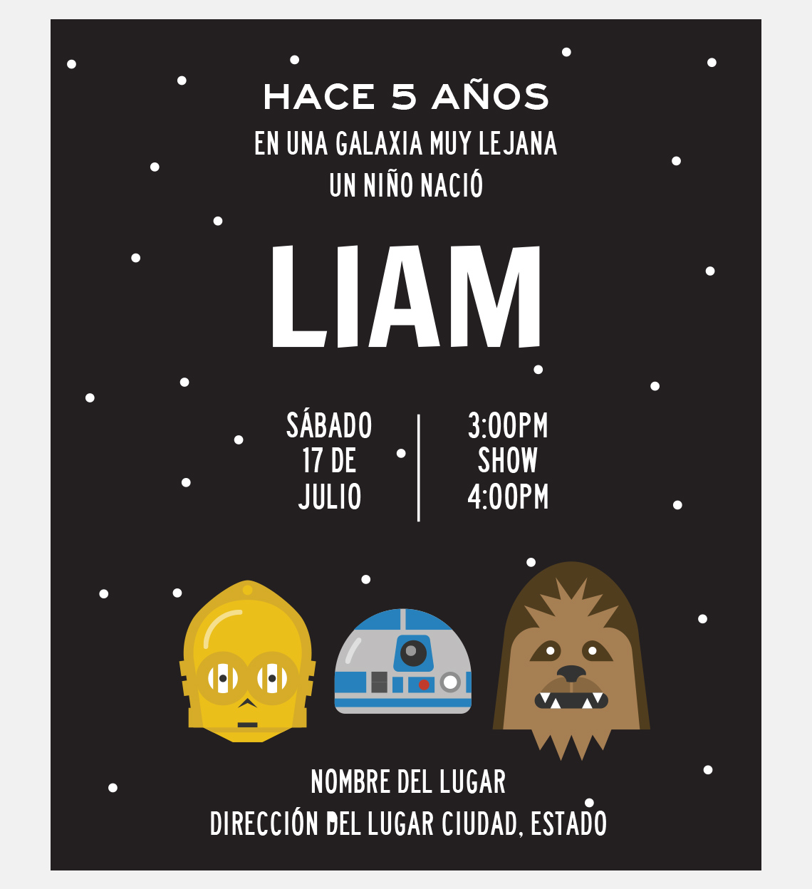 Invitación Star Wars 3 Amigos para fiesta de cumpleaños