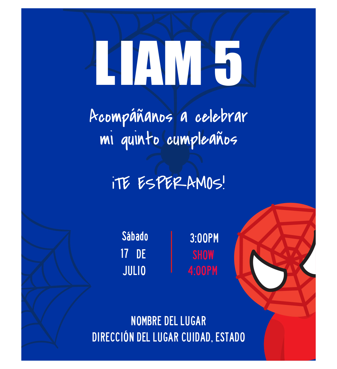 Invitación Cumpleaños Spider Man, diseño digital personalizable