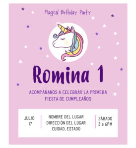 Invitación unicornio estrellas