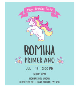 Invitación Cumpleaños Unicornio Aqua