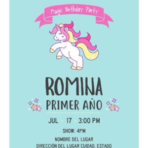 Invitación Cumpleaños Unicornio Aqua