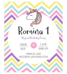 Invitación Unicornio Rayas