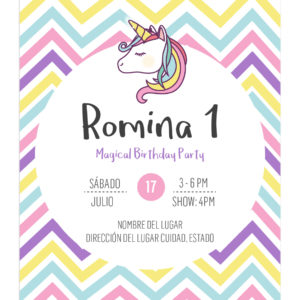 Invitación Unicornio Rayas