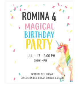 Invitación Cumpleaños Magic Unicornio