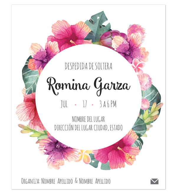 Invitación Despedida de Soltera Tropical Circular