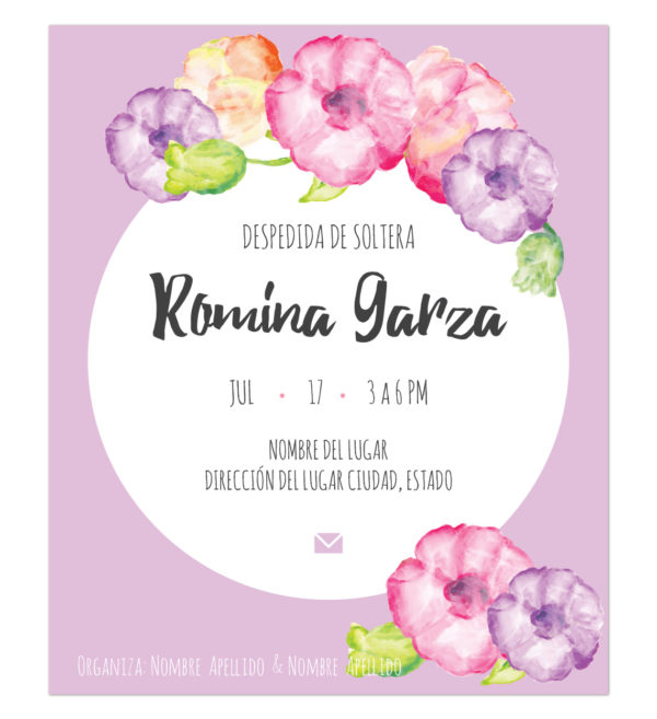 Invitación Despedida de Soltera Flores Morada