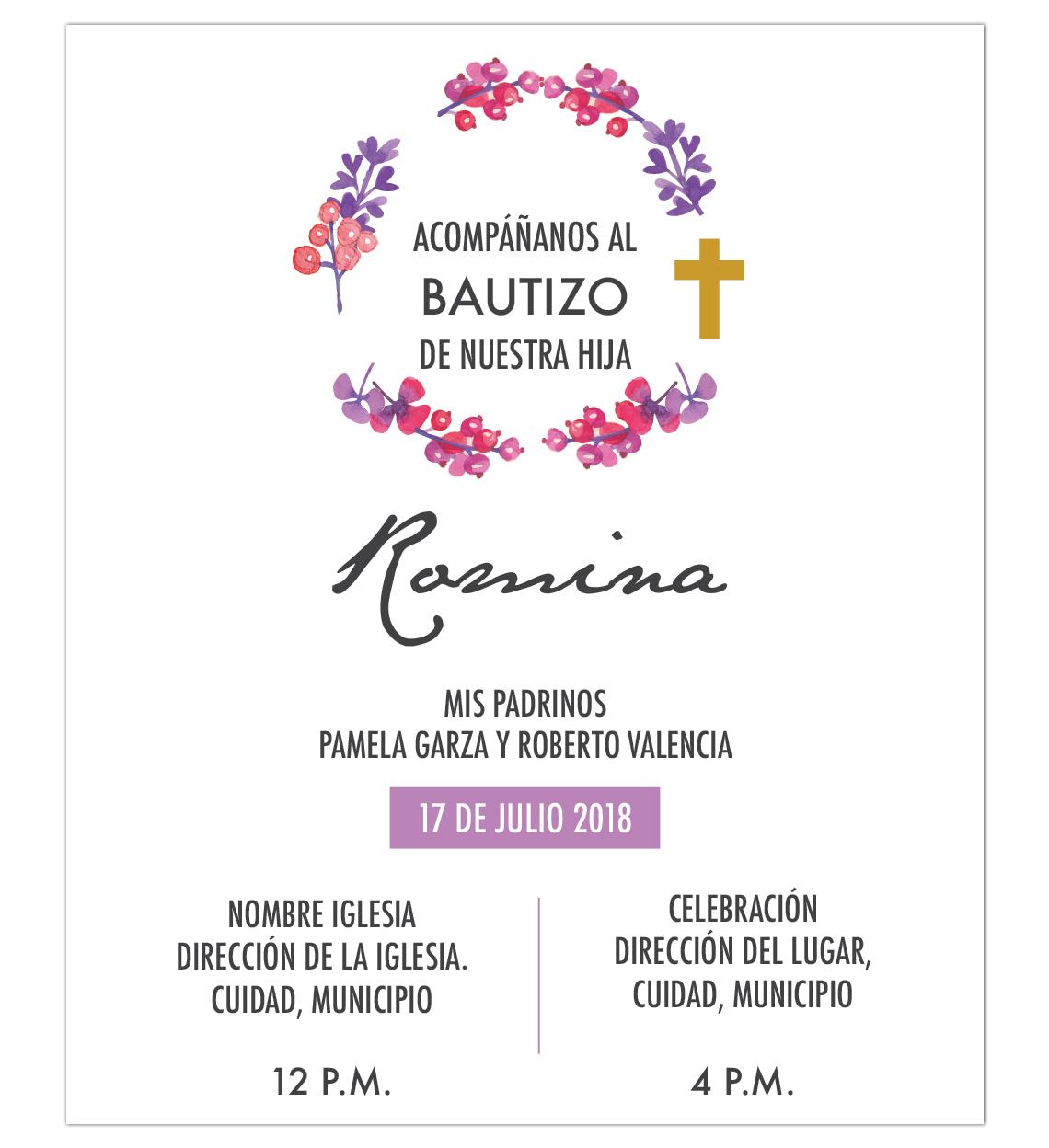 Invitación Bautizo Flores