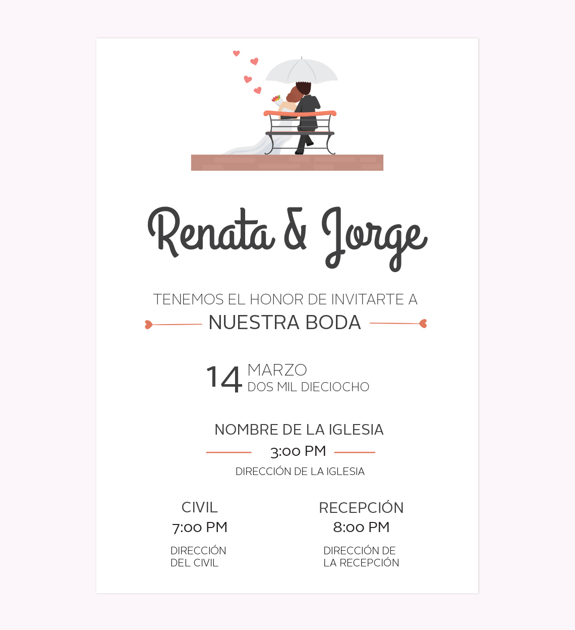 Invitación Novios Banca personalizable - Yei