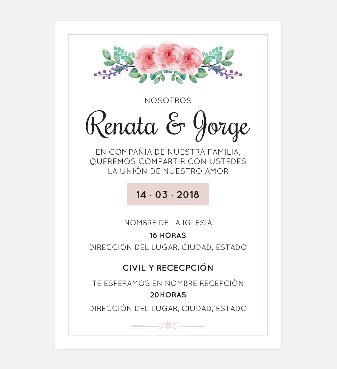 Invitación Boda Flor peronalizable y para imprimir