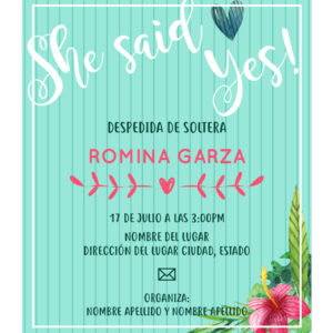 Invitación Despedida Soltera Verde Flores