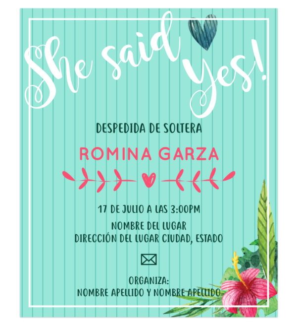 Invitación Despedida Soltera Verde Flores