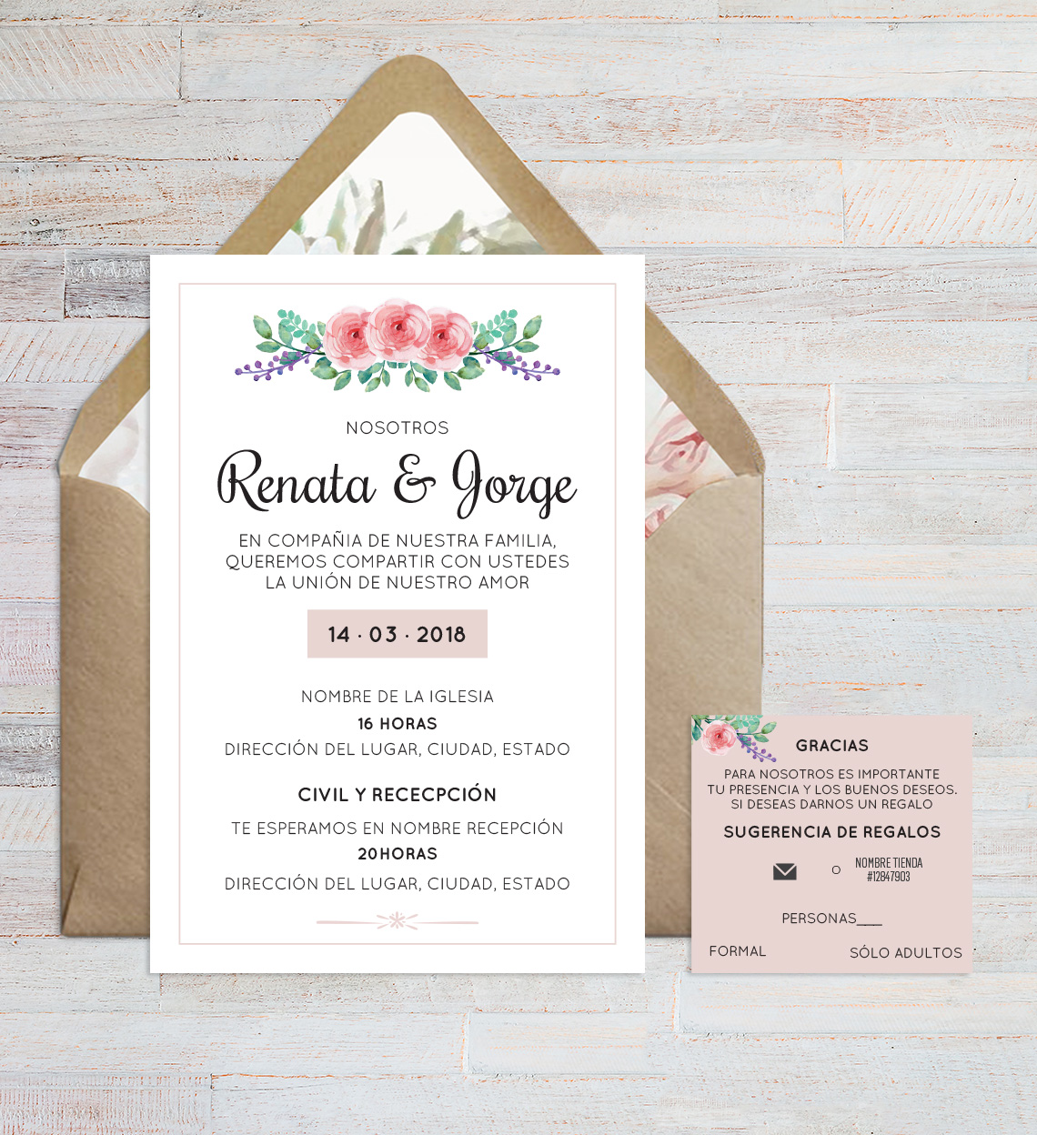 Nombre provisional detalles Dificil Invitación Boda Flor peronalizable y lista para imprimir