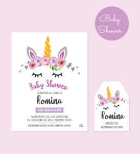 Dúo Diseño Baby Shower Unicornio Morado