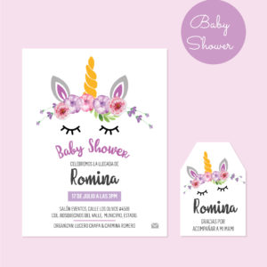 Dúo Diseño Baby Shower Unicornio Morado