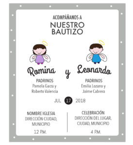 Diseño Invitación Bautizo Hermanos Ambos Sexos