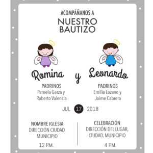 Diseño Invitación Bautizo Hermanos Ambos Sexos