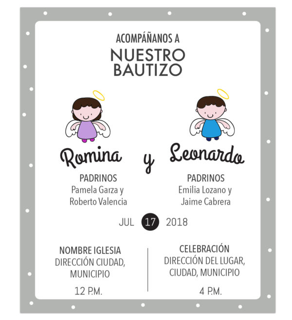 Diseño Invitación Bautizo Hermanos Ambos Sexos