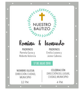 Diseño de Invitación Bautizo Gris