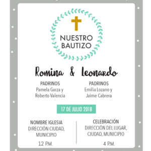 Diseño de Invitación Bautizo Gris