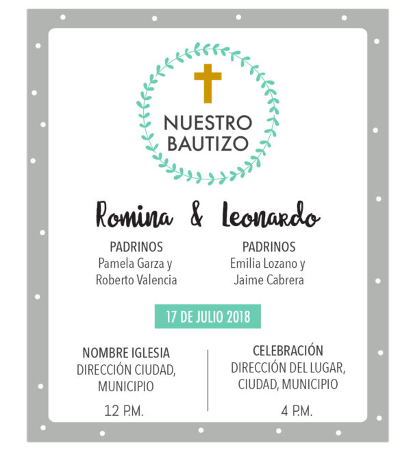 Diseño de Invitación Bautizo Gris