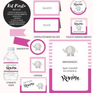 Kit Completo Fiesta Baby Shower Elefante Rosa