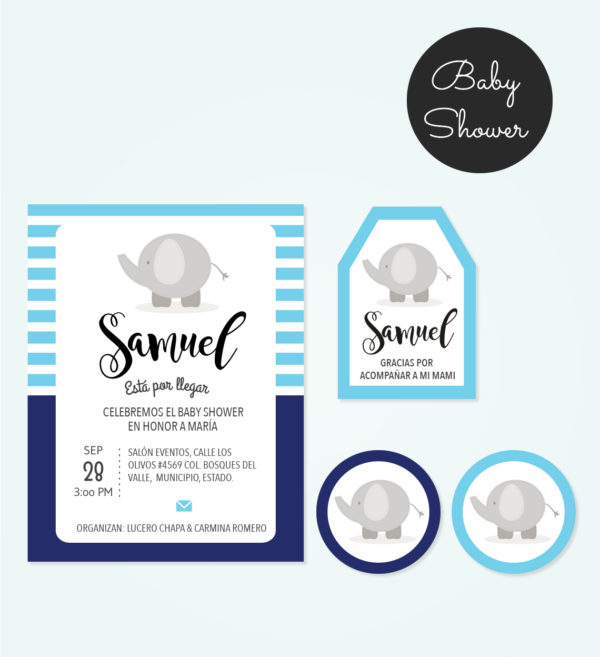 Kit Baby Shower Elefante Azul