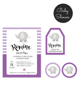 Kit Baby Shower Elefante Morado