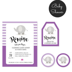 Kit Baby Shower Elefante Morado