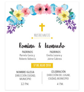 Diseño de Invitación Bautizo Flores Mixto