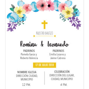 Diseño de Invitación Bautizo Flores Mixto