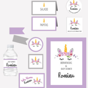 Kit Completo Fiesta Baby Shower Unicornio Morado