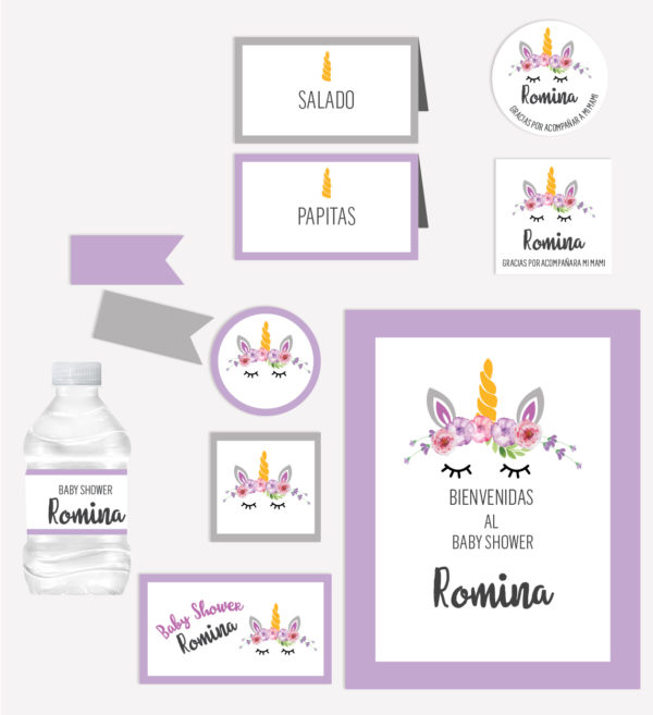 Kit Completo Fiesta Baby Shower Unicornio Morado