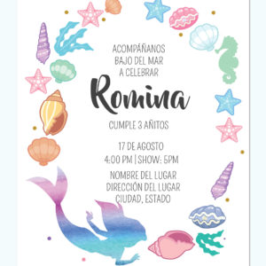 Invitación La Sirenita Colores