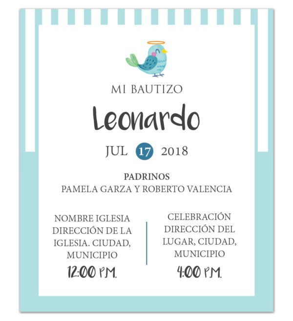 Diseño de Invitación Bautizo Blue Bird