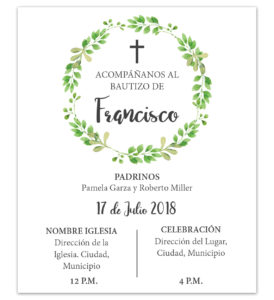 Diseño de Invitación Bautizo Hojas