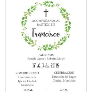 Diseño de Invitación Bautizo Hojas