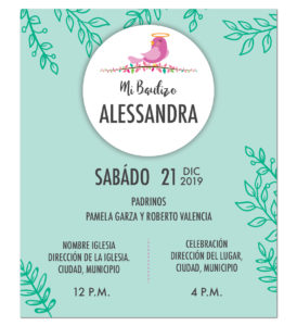 Diseño de Invitación Bautizo Pink Bird