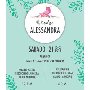 Diseño de Invitación Bautizo Pink Bird