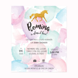 Invitación Baby Shower Unicornio Pastel