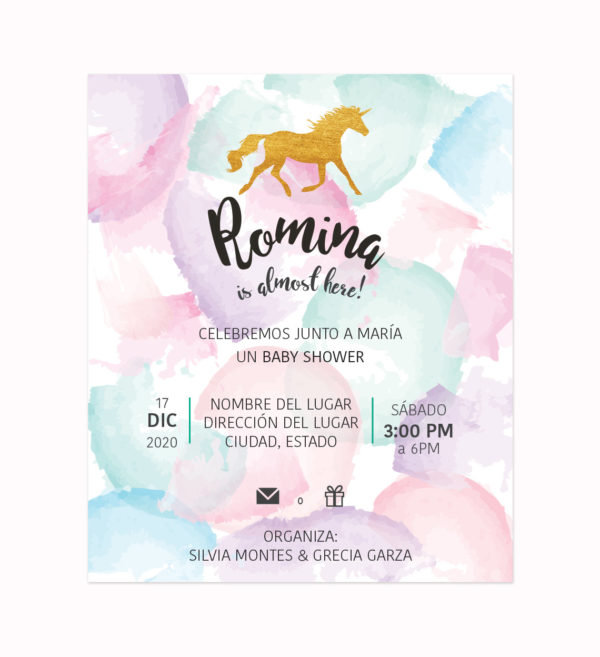 Invitación Baby Shower Unicornio Pastel