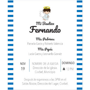 Diseño de Invitación Bautizo Rayas Boy