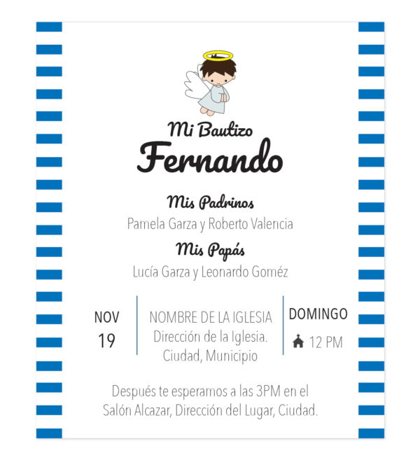 Diseño de Invitación Bautizo Rayas Boy