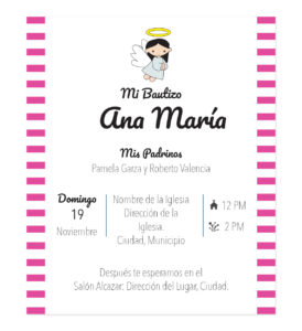 Diseño de Invitación Bautizo Rayas Girl